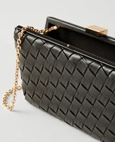 Ann Taylor Woven Leather Hard Clutch Handbag Black Women's