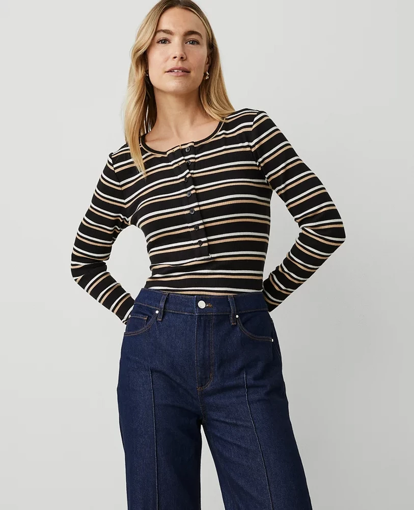 Ann Taylor Petite Stripe Henley Top Women's