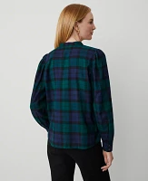 Ann Taylor Petite Tartan Half-Placket Button Top Rainforest Women's