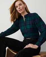 Ann Taylor Petite Tartan Half-Placket Button Top Rainforest Women's