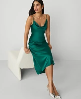 Ann Taylor Petite Satin Cowl-Neck Slip Dress Jewel Green Women's