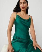 Ann Taylor Petite Satin Cowl-Neck Slip Dress Jewel Green Women's