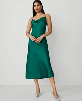 Ann Taylor Petite Satin Cowl-Neck Slip Dress Jewel Green Women's