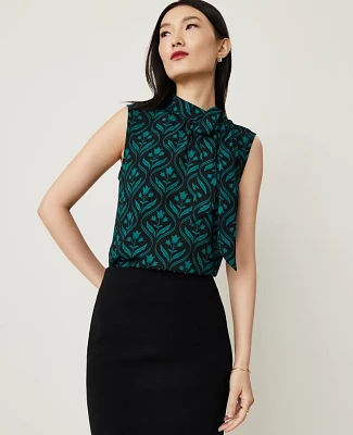 Ann Taylor Geo Bow Sleeveless Blouse Jewel Green Women's