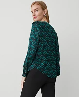 Ann Taylor Geo Shine Woven Pleat-Front Top Size Large Jewel Green Women's