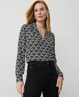 Ann Taylor Geo Camp Shirt Black Women's