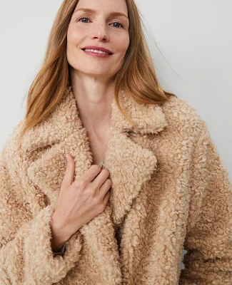 Ann Taylor Faux Fur Double-Breasted Coat Toasted Oat Women's