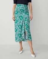 Ann Taylor Floral Ruched Midi Skirt Mellow Mint Women's