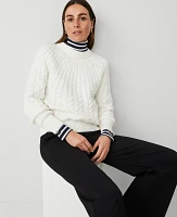 Ann Taylor Petite Cable Chunky Neck Sweater Winter White Women's