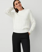 Ann Taylor Petite Cable Chunky Neck Sweater Winter White Women's