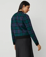 Ann Taylor Petite Plaid Jacquard V-Neck Cardigan Rainforest Women's