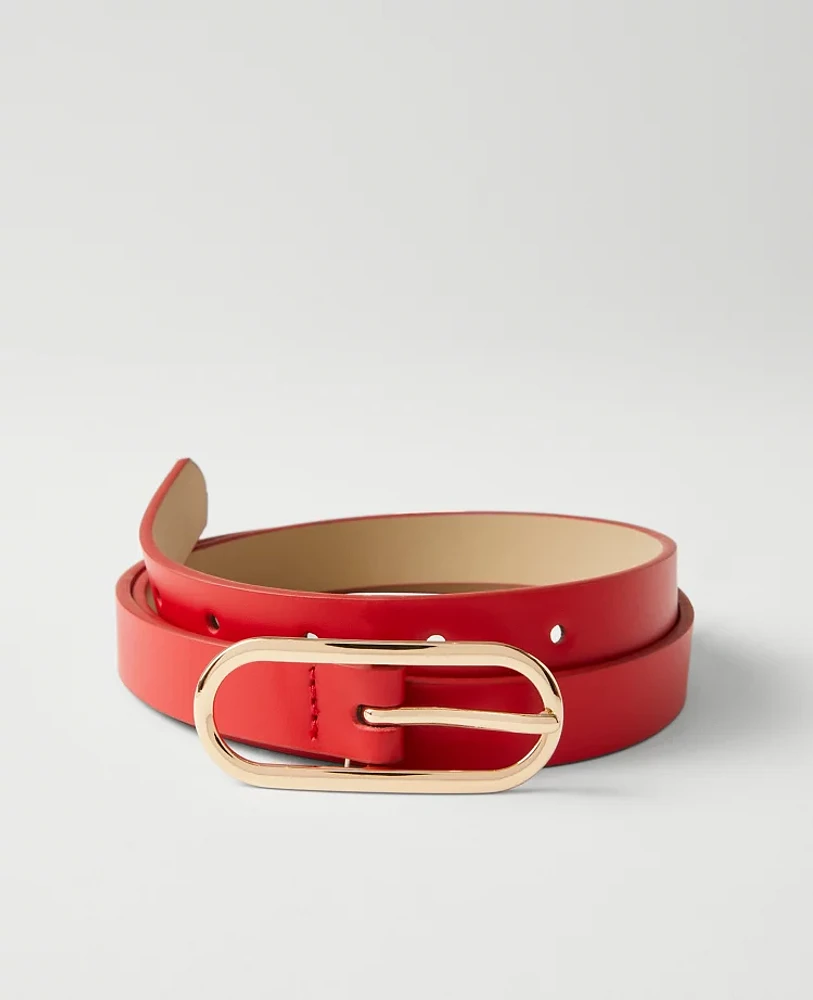 Ann Taylor Oval Faux Leather Belt Iconic Red Women's