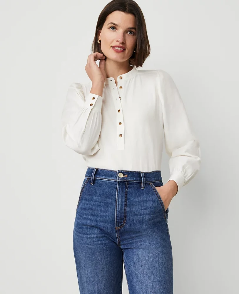 Ann Taylor Half-Placket Button Top Winter White Women's