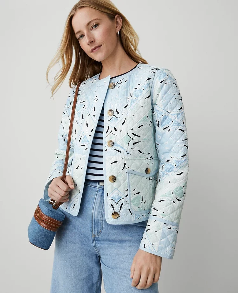 Ann Taylor Paisley Quilted Jacket Pristine Blue Women's