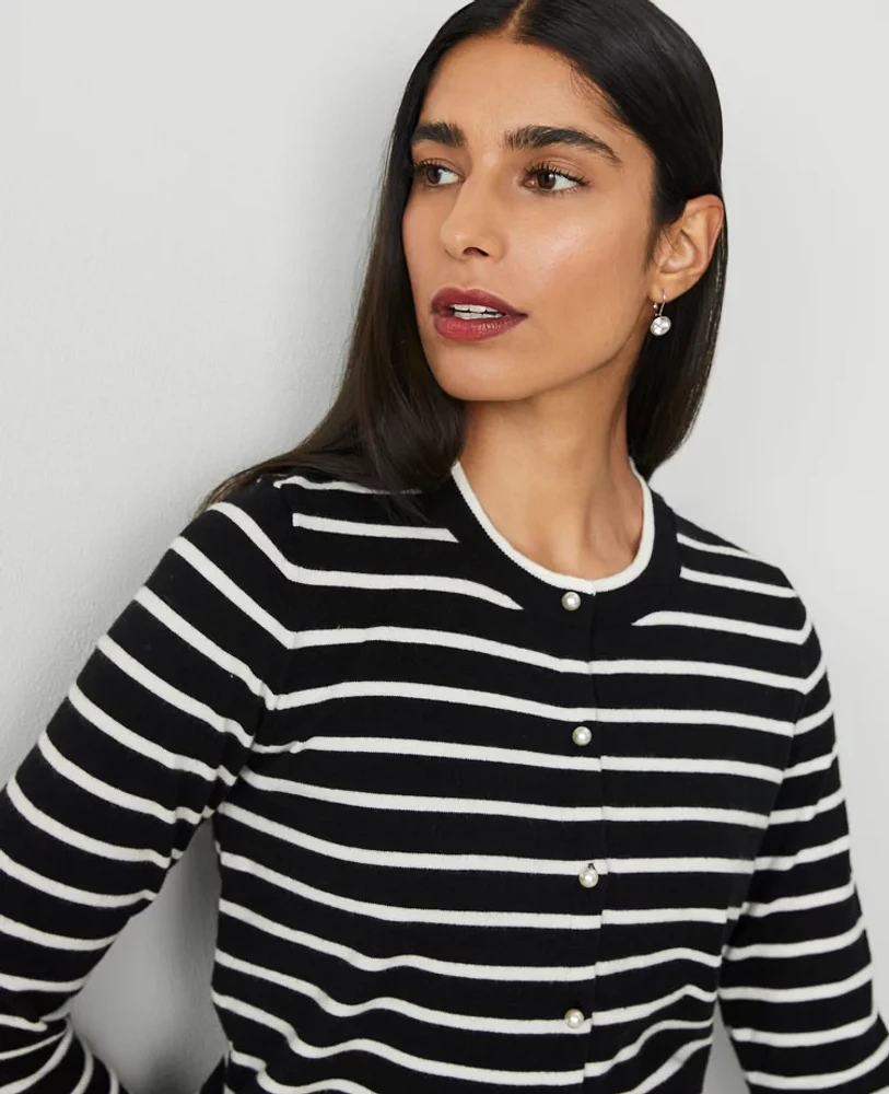 Ann Taylor Stripe Cardigan Black Women's