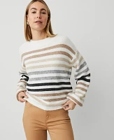 Ann Taylor Petite Multi Stripe Wide Sleeve Sweater Winter White Women's