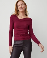 Ann Taylor Asymmetric Ruched Top Rich Mulberry Women's