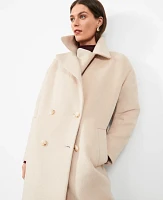 Ann Taylor Petite Relaxed Cocoon Double-Breasted Coat Size Large Butter Pecan Melange Women's