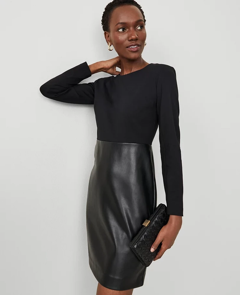 Ann Taylor Petite Faux Leather Skirt Dress Black Women's