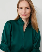 Ann Taylor Ruffle Collar Blouse Rainforest Women's