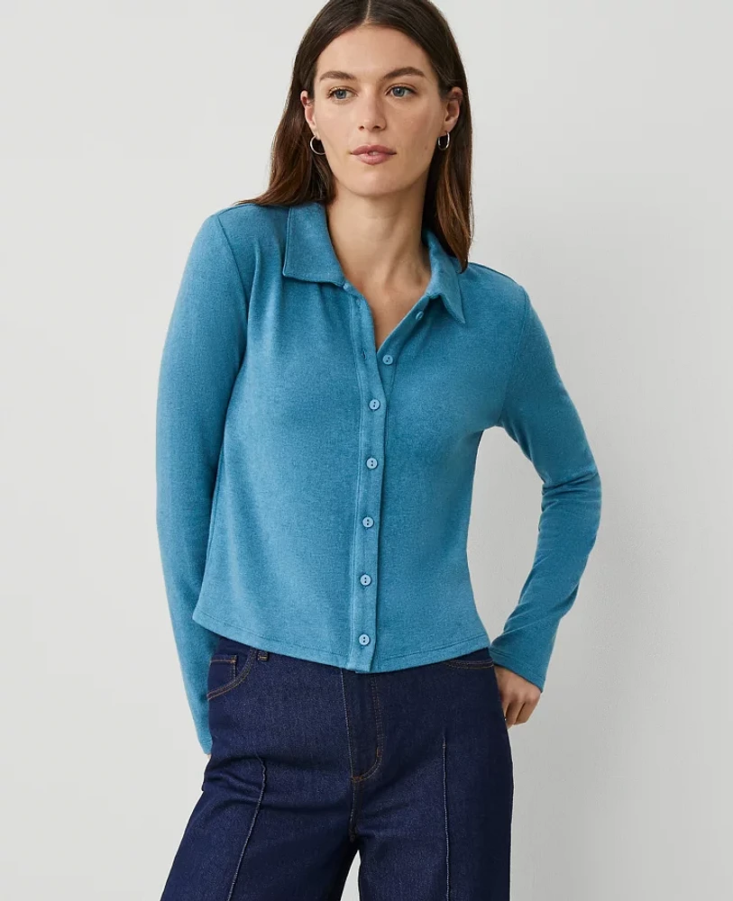 Ann Taylor Cropped Button-Down Top Women's