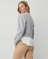 Ann Taylor Mixed Media Sweatshirt Grey Cloud Heather Women's