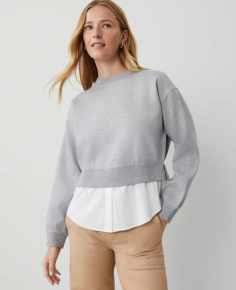 Ann Taylor Mixed Media Sweatshirt Grey Cloud Heather Women's