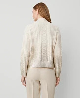 Ann Taylor Petite Foil Cable Mock Neck Sweater Ivory Whisper Women's