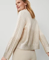 Ann Taylor Petite Foil Cable Mock Neck Sweater Ivory Whisper Women's