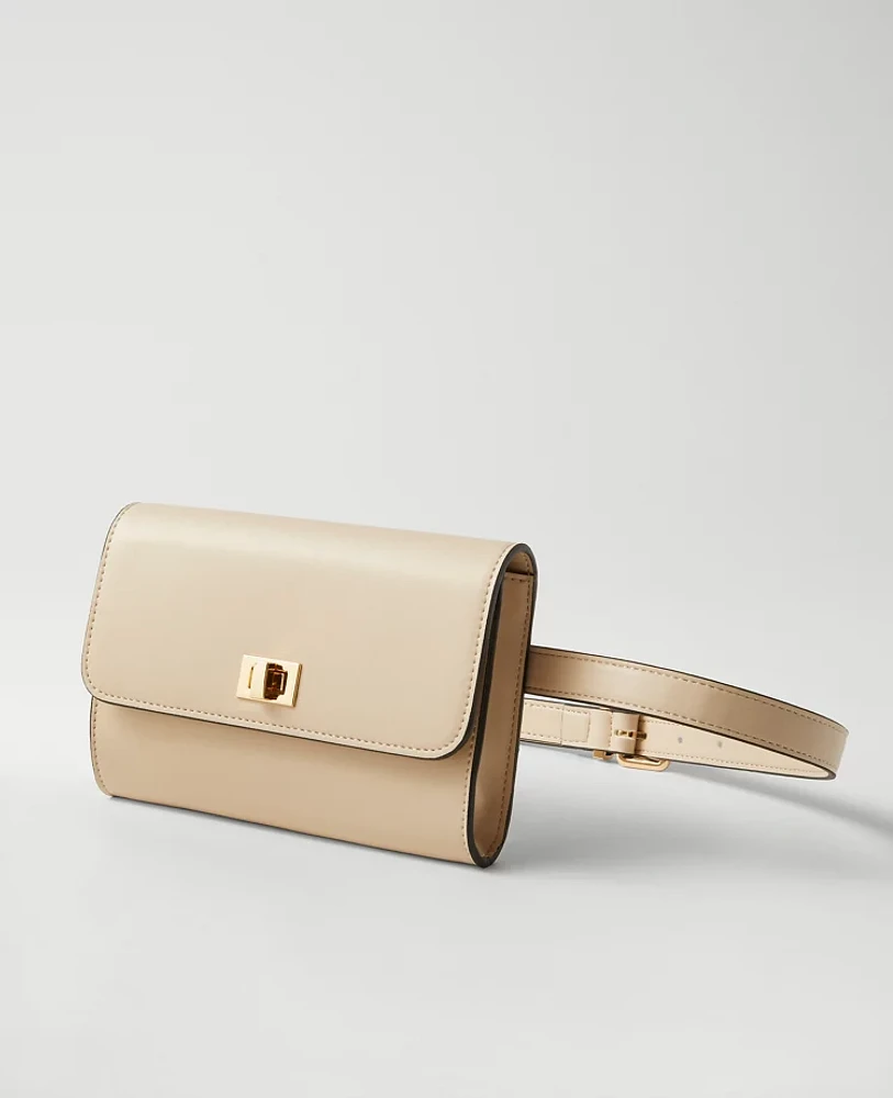 Ann Taylor Weekend Collection Buckle Leather Belt Bag Pearl Shadow Women's