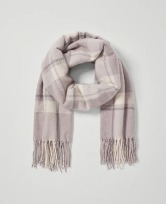 Ann Taylor Fringe Plaid Scarf Magnesium Women's