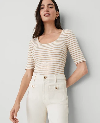 Ann Taylor Striped Scoop Neck T-Shirt Cafe Au Lait Women's