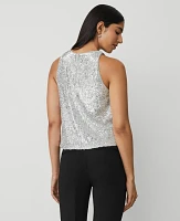 Ann Taylor Petite Sequin Halter Top Silver Spark Women's