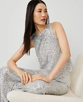 Ann Taylor Petite Sequin Halter Top Silver Spark Women's