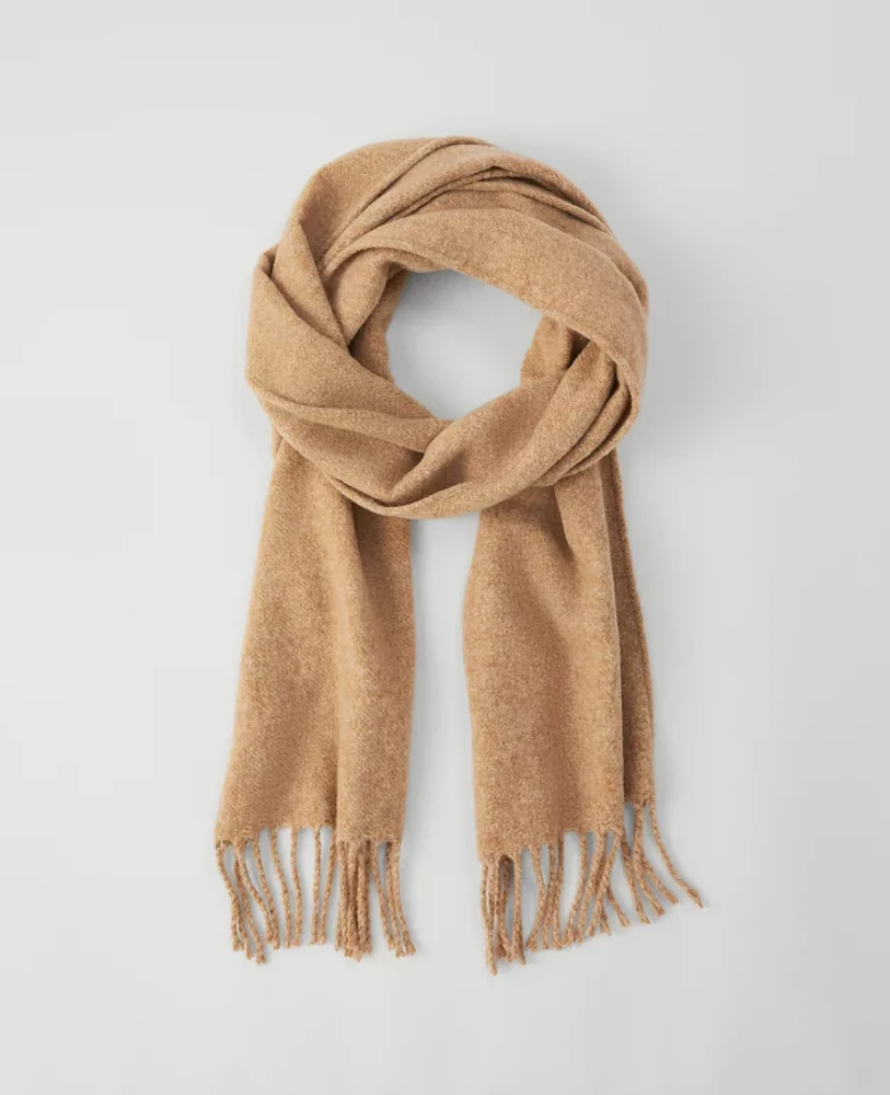 Ann Taylor Heather Tassel Blanket Scarf Camel Melange Women's