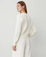 Ann Taylor Petite Drop Shoulder Cable Cardigan Winter White Women's