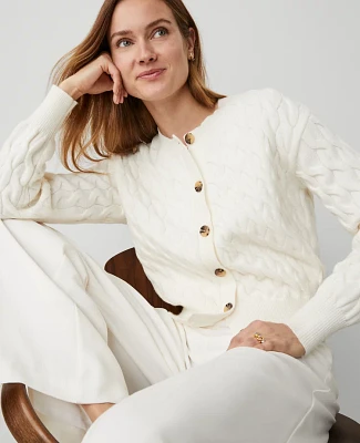 Ann Taylor Petite Drop Shoulder Cable Cardigan Winter White Women's