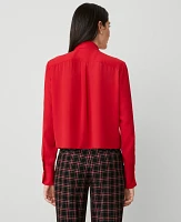 Ann Taylor Petite Modern Bow Blouse Iconic Red Women's