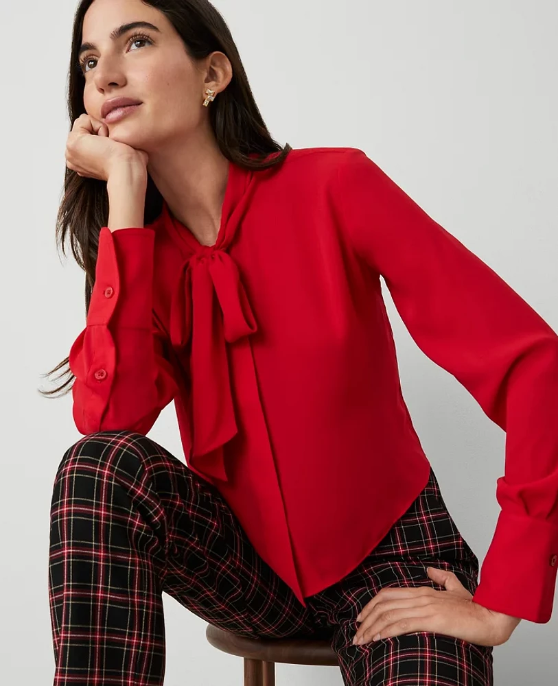 Ann Taylor Petite Modern Bow Blouse Iconic Red Women's