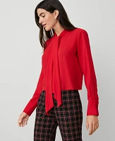 Ann Taylor Petite Modern Bow Blouse Iconic Red Women's