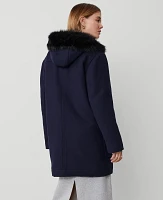 Ann Taylor Petite Faux Fur Trim Duffle Coat Night Sky Women's