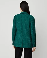 Ann Taylor Petite Tweed Double-Breasted Blazer Jewel Green Women's