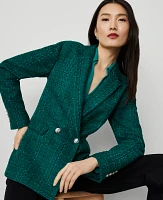 Ann Taylor Petite Tweed Double-Breasted Blazer Jewel Green Women's