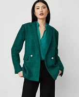 Ann Taylor Petite Tweed Double-Breasted Blazer Jewel Green Women's