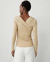 Ann Taylor Shimmer Asymmetric Ruched Top Neutral Metallic Women's