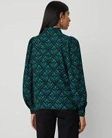 Ann Taylor Petite Geo Voluminous Collared Shirt Jewel Green Women's