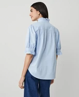 Ann Taylor Petite Ruffle Collar Shirt Blue Quartz Women's