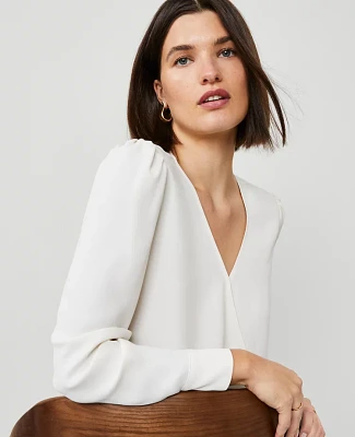 Ann Taylor Silky Wrap Popover Top Winter White Women's