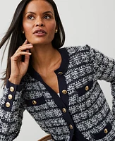 Ann Taylor Shimmer Plaid Cardigan Navy/White Women's