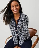 Ann Taylor Shimmer Plaid Cardigan Navy/White Women's